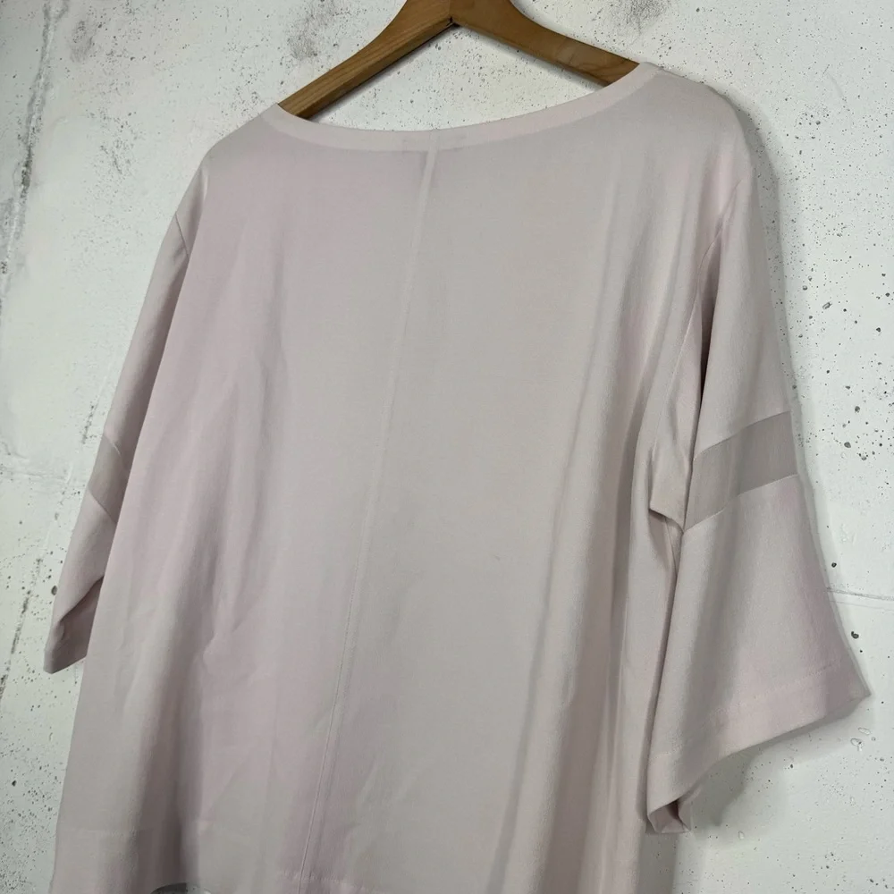Eileen Fisher Silky Boxy Fit Mesh Arm Panel Crepe Like Top Blouse Medium - Picture 9 of 10